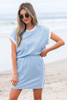 Beau Blue Contrast Trim Textured Crewneck Tee and Pocketed Skirt Set