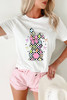 White Bowknot Checkerboard Bunny Graphic Easter T Shirt