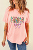 Pink Floral MAMA Bowknot Print Crewneck T Shirt Pink Floral MAMA Bowknot Print Crewneck T Shirt
