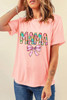 Pink Floral MAMA Bowknot Print Crewneck T Shirt Pink Floral MAMA Bowknot Print Crewneck T Shirt