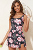 Black Floral Print Twisted Hollowed Back Swim Dress