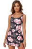 Black Floral Print Twisted Hollowed Back Swim Dress