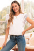 White Floral Lace Eyelet Patched Butterfly Sleeve Blouse