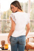White Floral Lace Eyelet Patched Butterfly Sleeve Blouse