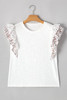 White Floral Lace Eyelet Patched Butterfly Sleeve Blouse