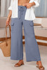 Dark Grey Drawstring Frilled Waist Wide Leg Utility Trousers
