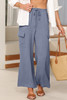 Dark Grey Drawstring Frilled Waist Wide Leg Utility Trousers