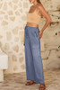 Dark Grey Drawstring Frilled Waist Wide Leg Utility Trousers