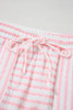 Pink Stripe Knitted Short Sleeve Top and Drawstring Shorts Set