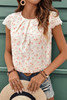 Pink Floral Print Embroidery Detail Crochet Cap Sleeve Blouse