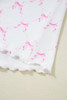 Pink Bow Knot Geometric Print Lettuce Trim Two Piece Lounge Set