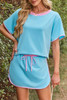 Turquoise Colorblock Edge Drop Shoulder T Shirt and Skort 2Pcs Set