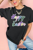 Black Sequined Happy Easter Graphic Tee