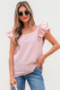 Gossamer Pink Textured Bow Knot Frilled Butterfly Sleeve Blouse