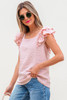 Gossamer Pink Textured Bow Knot Frilled Butterfly Sleeve Blouse