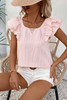 Gossamer Pink Textured Bow Knot Frilled Butterfly Sleeve Blouse