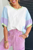 White Color Block Patchwork Half Sleeve Oversized T Shirt