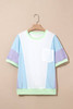 White Color Block Patchwork Half Sleeve Oversized T Shirt
