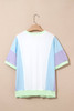 White Color Block Patchwork Half Sleeve Oversized T Shirt