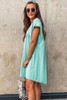 Mint Green Frilled Trim Crew Neck Loose Fit Mini Dress