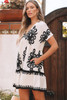 Black Vintage Print V Neck High Waist Short Sleeve Dress