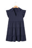 Navy Blue Collared V Neck Flutter Sleeve Tiered Plus Size Dress