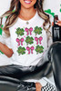 White St Patrick Shamrock Bowknot Printed Crewneck Tee White St Patrick Shamrock Bowknot Printed Crewneck Tee