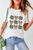 White St Patrick Shamrock Bowknot Printed Crewneck Tee White St Patrick Shamrock Bowknot Printed Crewneck Tee