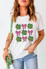 White St Patrick Shamrock Bowknot Printed Crewneck Tee White St Patrick Shamrock Bowknot Printed Crewneck Tee