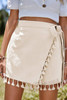 Apricot Tassel Trim Wrap Knot Side Bohemian Style Mini Skort