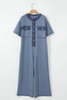 Beau Blue Half Placket Chest Pockets Short Sleeve Wide Leg Jumpsuit Beau Blue Half Placket Chest Pockets Short Sleeve Wide Leg Jumpsuit