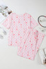Pink Bow Knot Polka Dot Print Short Sleeve Top Lounge Set