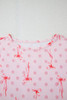 Pink Bow Knot Polka Dot Print Short Sleeve Top Lounge Set