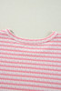 Pink Stripe Textured Puff Sleeve Crewneck Top
