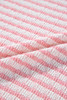Pink Stripe Textured Puff Sleeve Crewneck Top