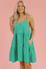 Sea Green Textured Buttoned Thin Strap Tiered Loose Fit Mini Dress