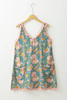 Sky Blue Floral Ricrac Trim V Neck Shift Mini Tank Dress