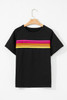 Black Striped Patch Front Casual Tee