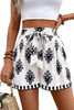 Black Tribal Geometric Print Belted High Waist Casual Shorts
