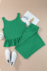 Green Solid Color Ribbed Ruffle Tank Top and Pants Set