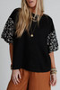 Black Contrast Floral Puff Sleeve Oversized Top