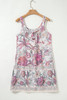 Multicolour Floral Print Fringed Tie U Neck Sleeveless Mini Dress