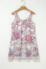 Multicolour Floral Print Fringed Tie U Neck Sleeveless Mini Dress