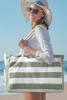 Smoke Green Striped Waterproof Canvas Large Capacity Tote Bag Smoke Green Striped Waterproof Canvas Large Capacity Tote Bag