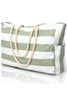 Smoke Green Striped Waterproof Canvas Large Capacity Tote Bag Smoke Green Striped Waterproof Canvas Large Capacity Tote Bag