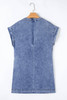 Beau Blue Tie V Neck Tucking Detail Short Sleeve Denim Shift Dress