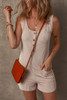 Parchment Corded Knit Side Pockets Buttoned Sleeveless Romper Parchment Corded Knit Side Pockets Buttoned Sleeveless Romper