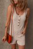 Parchment Corded Knit Side Pockets Buttoned Sleeveless Romper Parchment Corded Knit Side Pockets Buttoned Sleeveless Romper