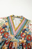Multicolour Boho Floral Print Crochet Patchwork V Neck Loose Mini Dress