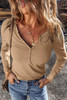 Pale Khaki Long Sleeve Buttons V Neck Slim Fit Top